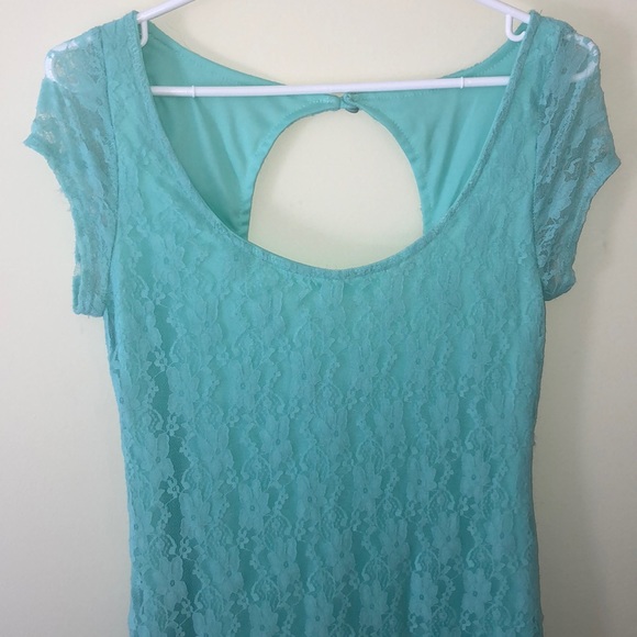 LACE TOPPED TURQUOISE DRESS - Picture 1 of 4